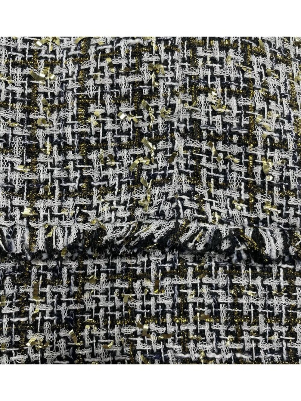 LOFT Womens Dress Size 12 Tweed Sleeveless V-Neck Fringe Navy White Gold NWT - Picture 4 of 11